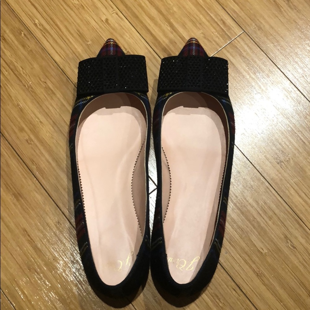 J. Crew tartan plaid flats with black bows - sz 9